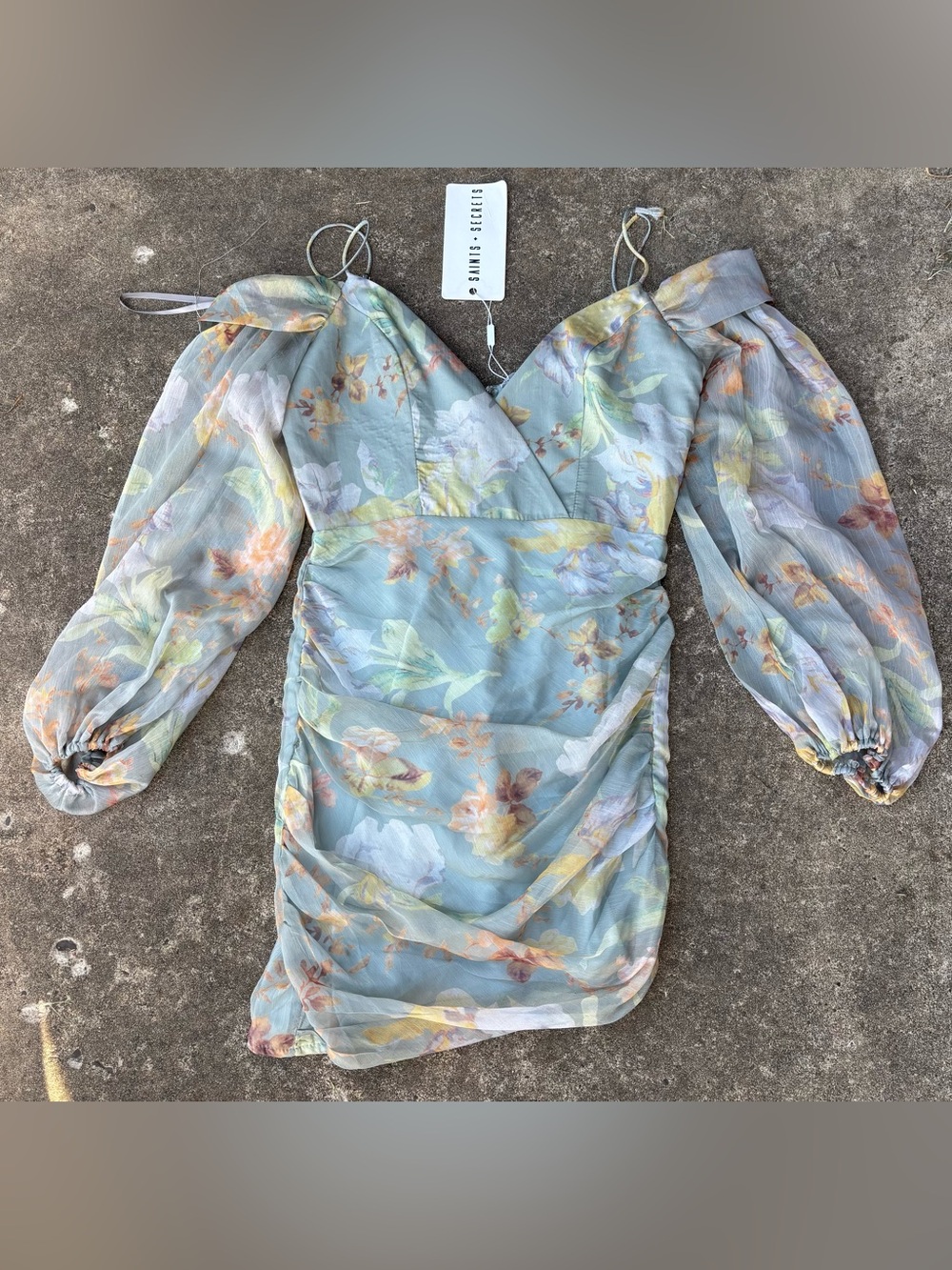 Pastel Floral Off-Shoulder Mini Dress in Light Blue